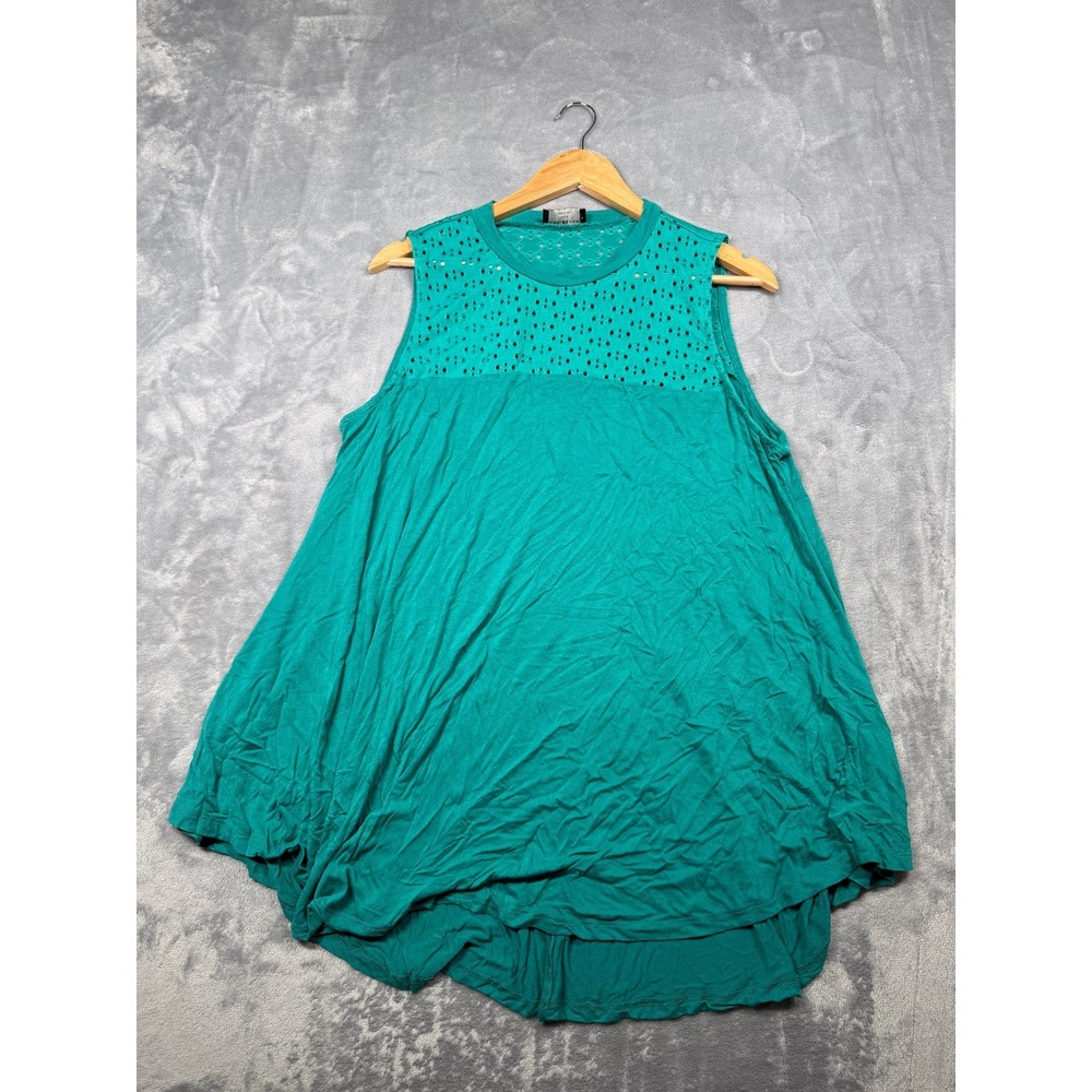 Lane Bryant Tunic Top Womens 18/20 Green Eyelet Lace Sleeveless High Low Hem